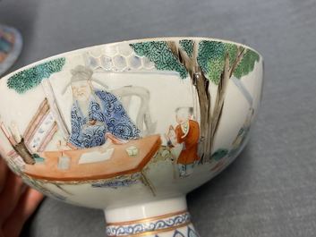 Een paar Chinese famille rose dekselkommen, Jiaqing merk en periode